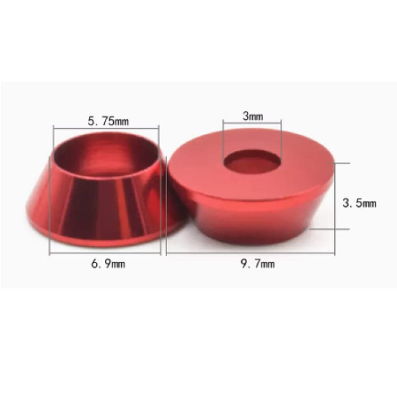 Alextend 50pcs M3 Cone Cup Washers Anodized Aluminum Alloy Screw Gasket Countersunk Washers (Red) - Image 2